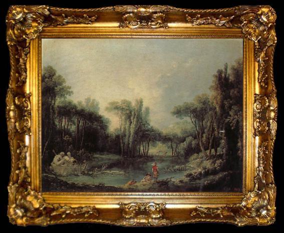 framed  Francois Boucher Landscape with a Pond, ta009-2